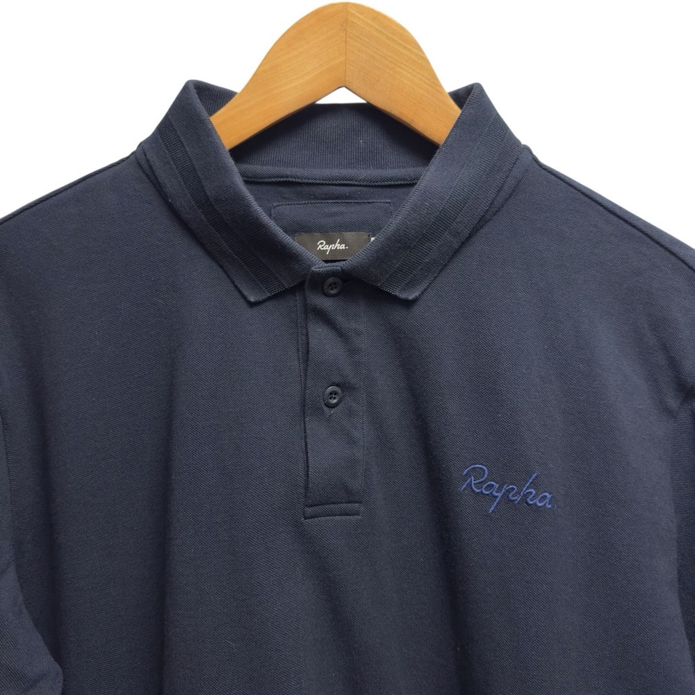 Rapha Mens Size Large Navy Pique Cotton Short Sleeve Golf Cycling Polo Shirt euc